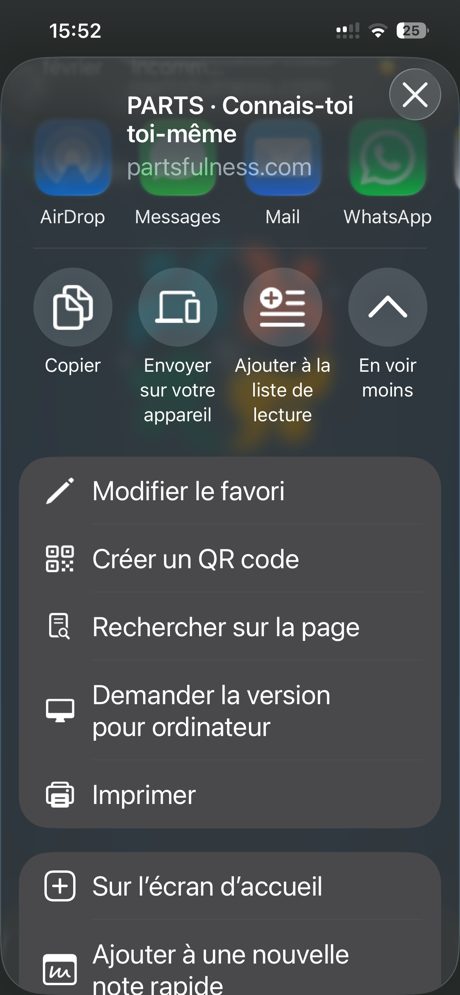Menu Partager : Sur l'écran d'accueil